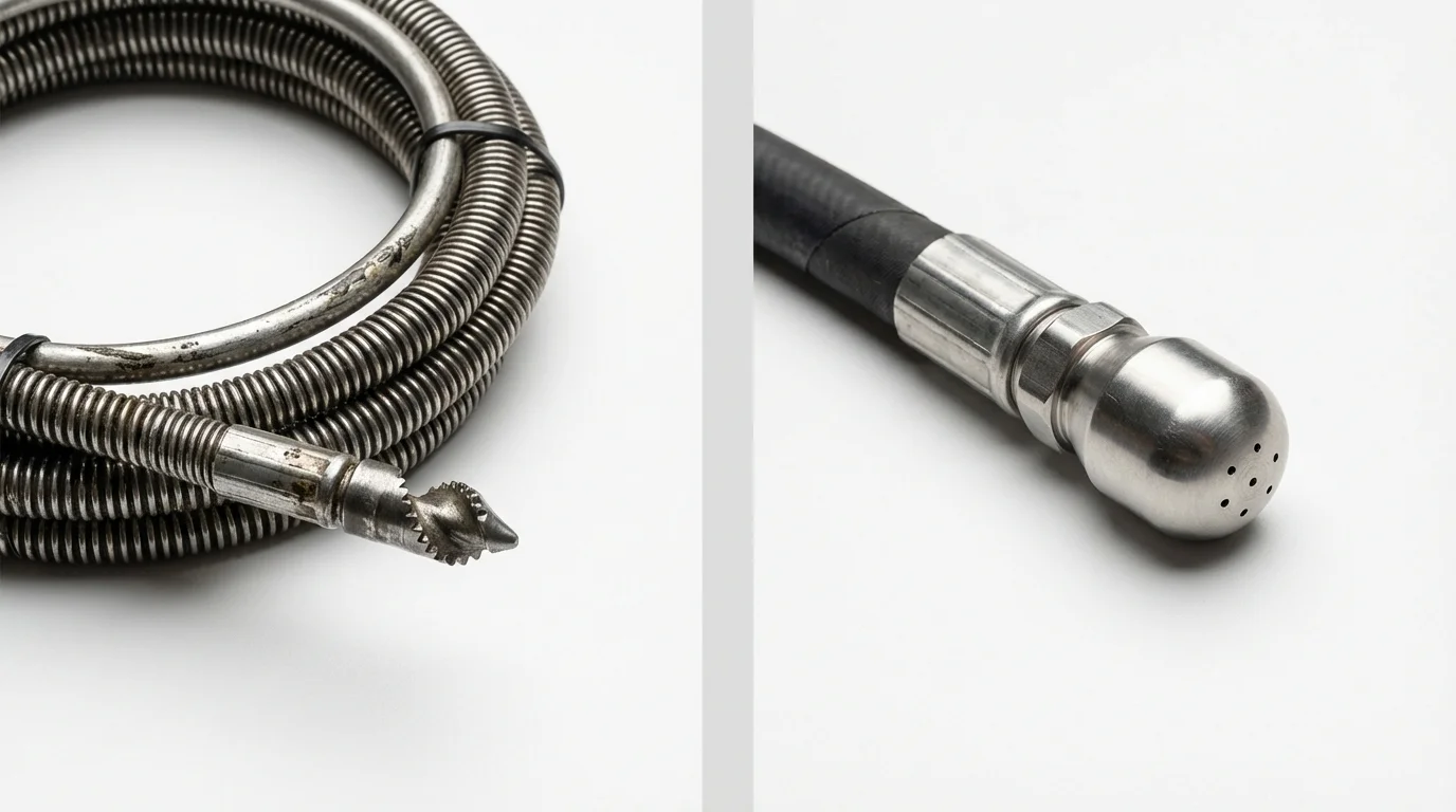 Drain snake cable and hydro jetting nozzle used for drain cleaning in Redmond, WA