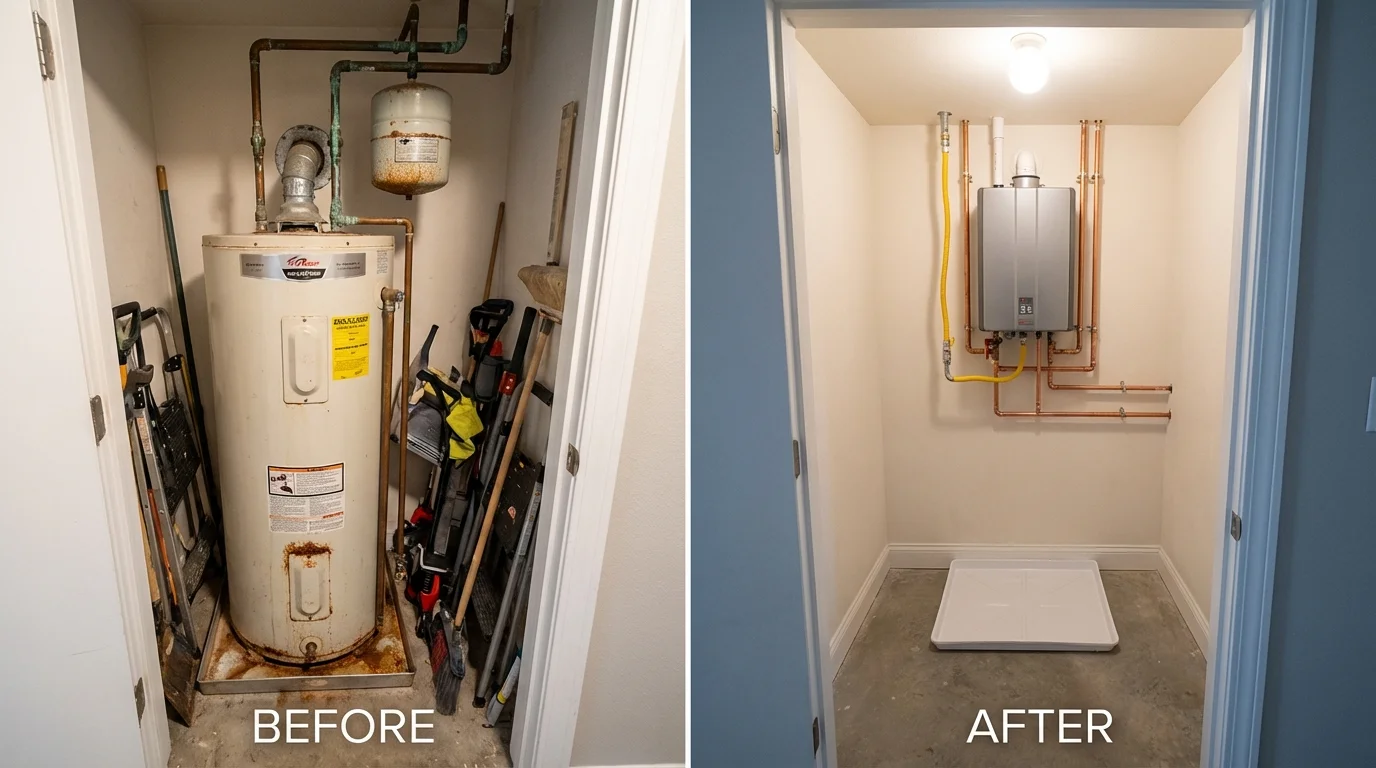 Tank water heater versus wall-mounted tankless unit comparison for Redmond, WA homeowners