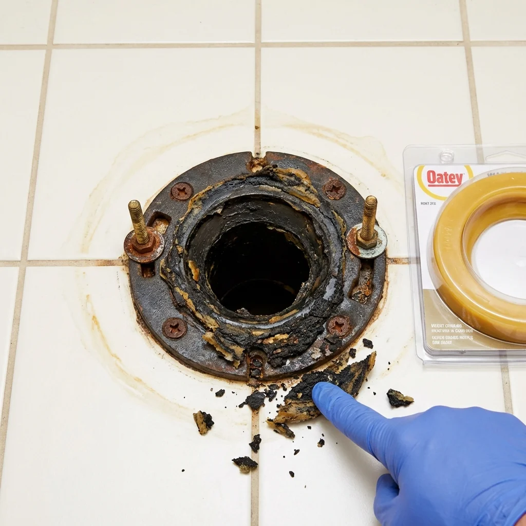 Failed wax ring showing water seepage at the base of a toilet in a Redmond, WA home