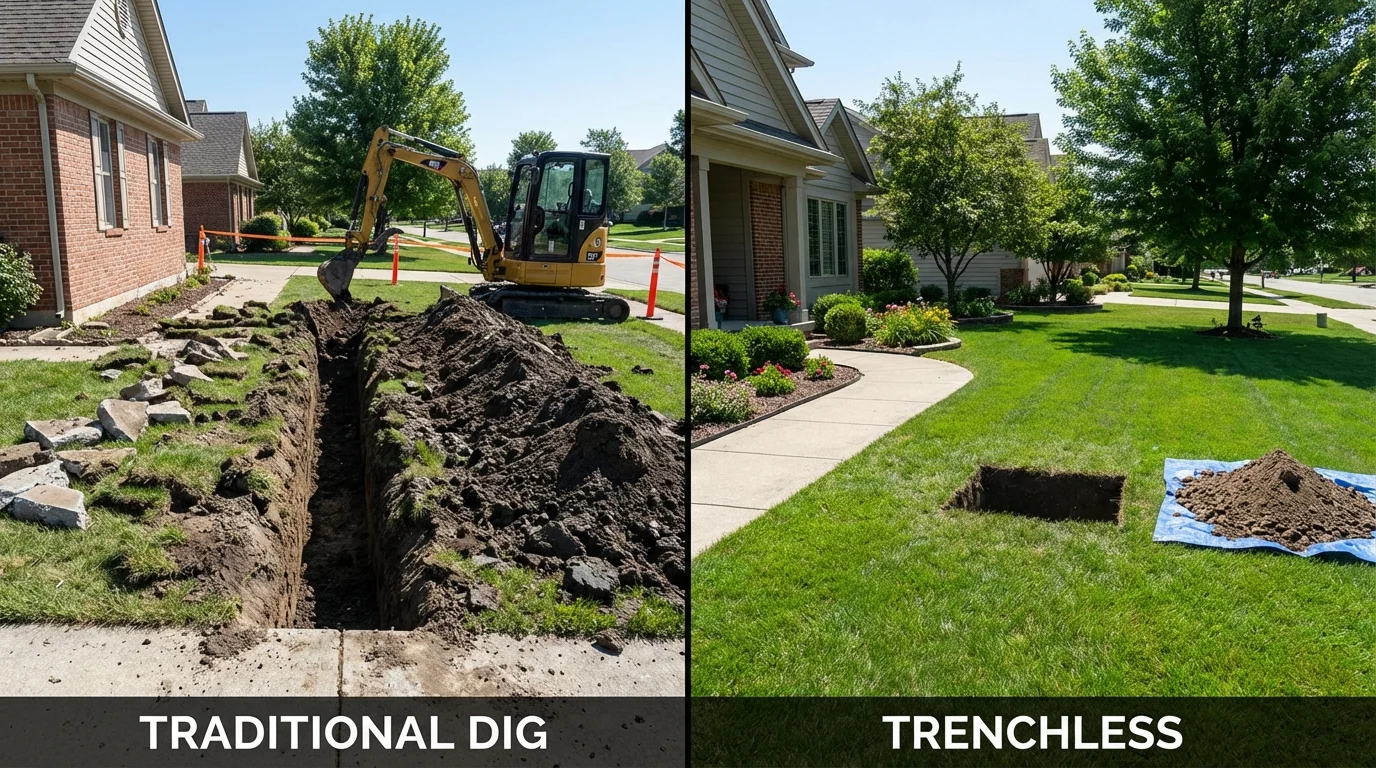Trenchless sewer repair with minimal yard damage versus traditional excavation in Redmond, WA